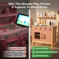 Wooden Play Kitchen Set - Montessori Pretend Cooking 22pc Ages 3+
