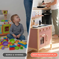 Wooden Play Kitchen Set - Montessori Pretend Cooking 22pc Ages 3+
