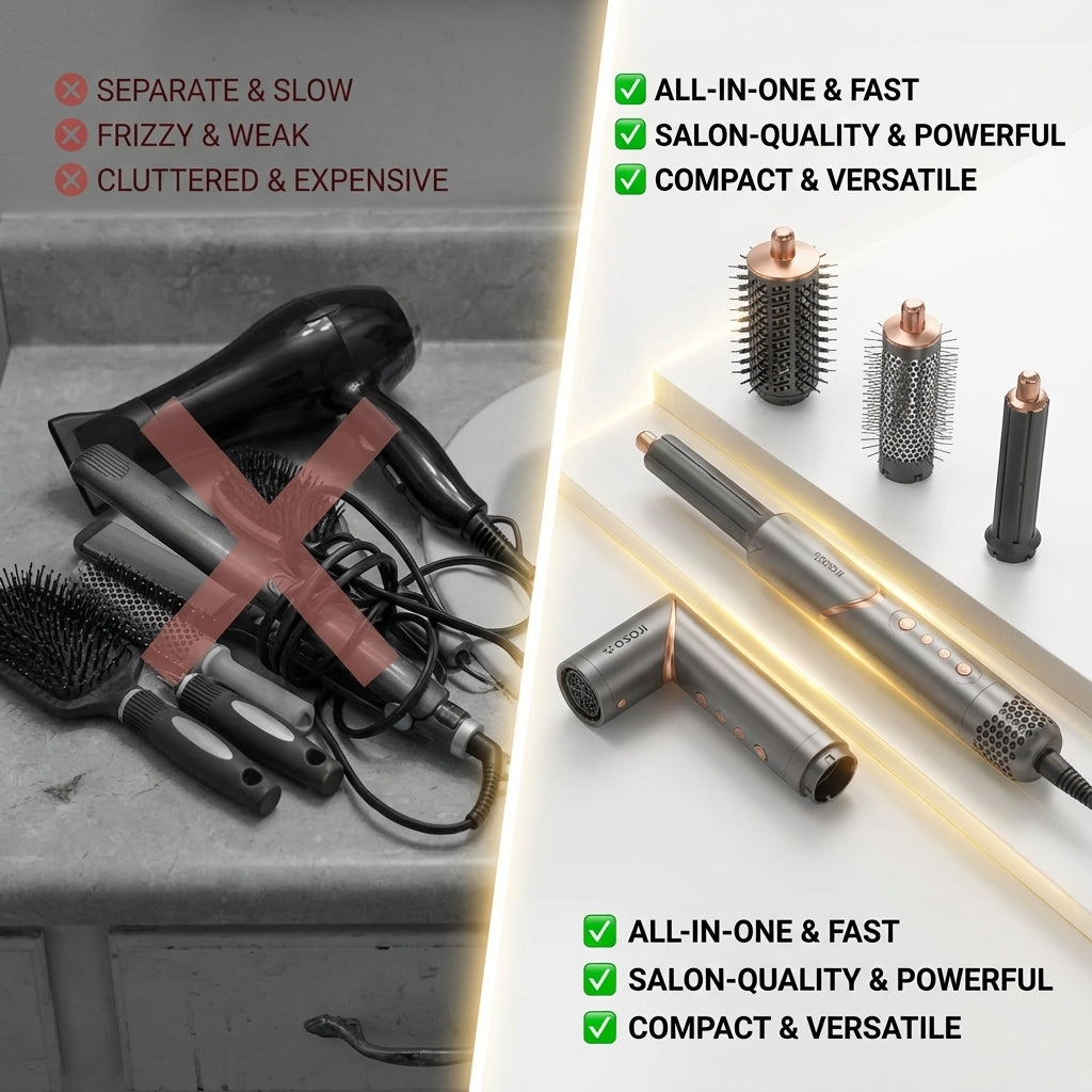 OSOJI 2-in-1 Hair Styler with 9 Hot & Cool Nozzles and Air Directionator, Straightener and Dryer for All Hair Types, with Travel Case| Hair Dryer